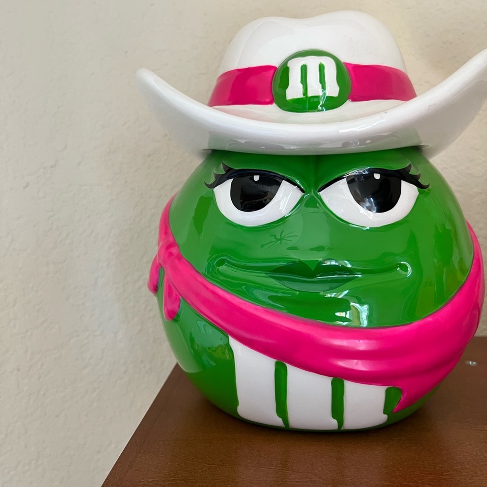 M&M'S Green Cookie Jar with Pink Accents